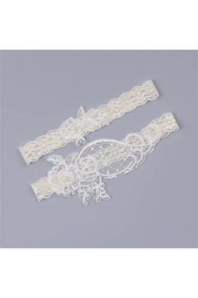 GJRFYJ Mariage Garter perle de la dentelle Fleur blanche jarretières sexy 2pcs Set for les femmes June bringle féminine à jam