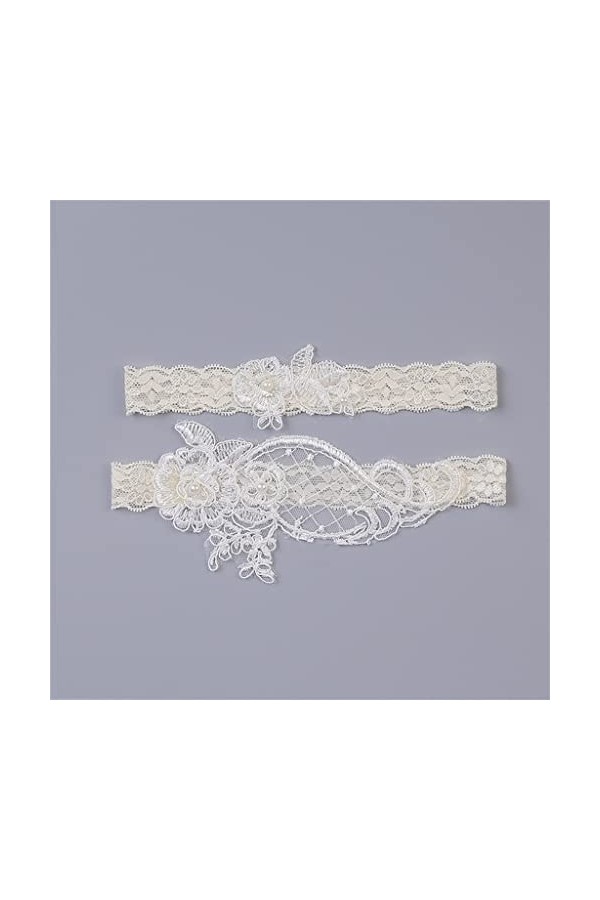 GJRFYJ Mariage Garter perle de la dentelle Fleur blanche jarretières sexy 2pcs Set for les femmes June bringle féminine à jam