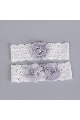 GJRFYJ Per perle en dentelle de mariage violet jarreter fleur blanche jarretières sexy 2pcs set for femmes mariée la jambe nu