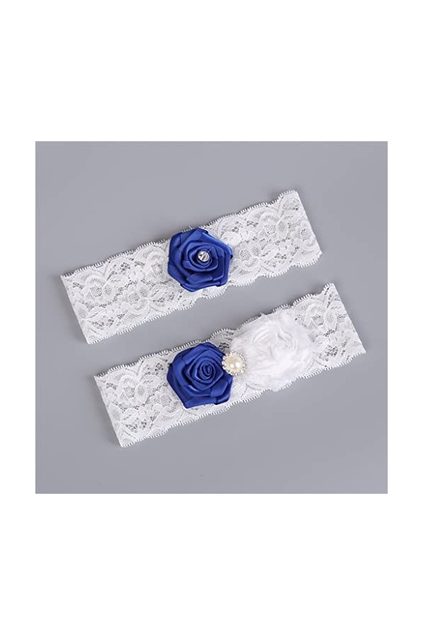 GJRFYJ Accessoire de mariée bleu applique fleur perle de la jambe sexy jarretière de jambe 2pcs ensemble for les femmes de cu