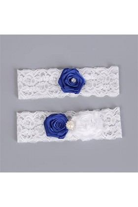 GJRFYJ Accessoire de mariée bleu applique fleur perle de la jambe sexy jarretière de jambe 2pcs ensemble for les femmes de cu