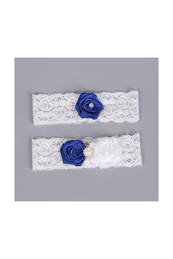 GJRFYJ Accessoire de mariée bleu applique fleur perle de la jambe sexy jarretière de jambe 2pcs ensemble for les femmes de cu