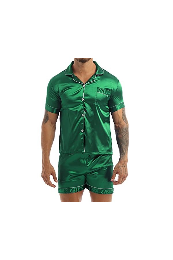 Sudemota Pyjama Ensembles Ensemble de Pyjamas en Satin de Soie for Hommes Ensemble de Pyjamas Courts Ensemble de vêtements de