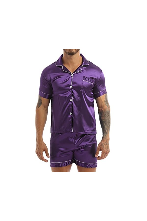 Sudemota Pyjama Ensembles Ensemble de Pyjamas en Satin de Soie for Hommes Ensemble de Pyjamas Courts Ensemble de vêtements de