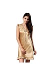 AIYIFU Robe de Pyjama Sexy en Satin pour Femmes 100 vêtements de Nuit en Soie Naturelle,Gold,L