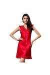 AIYIFU Pyjama sans Manches en Satin de Soie pour Femmes Vêtements de Nuit,Red,XL