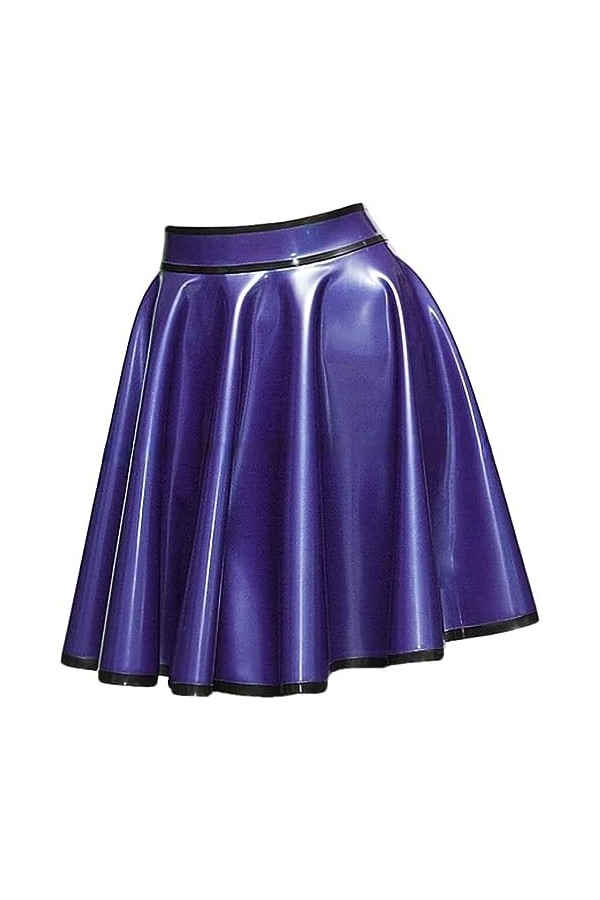 IDOBLO Mini Jupes Balançoires en Latex Sexy Violet Et Noir avec Fermeture Éclair À Larrière Bas en Caoutchouc Courts,Couleur