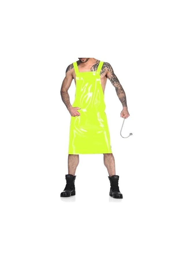 JQYTEN Hommes nouveauté robe dos nu PVC scène Performance Costume Sexy serveur Cosplay uniforme dos croisé robe à bretelles