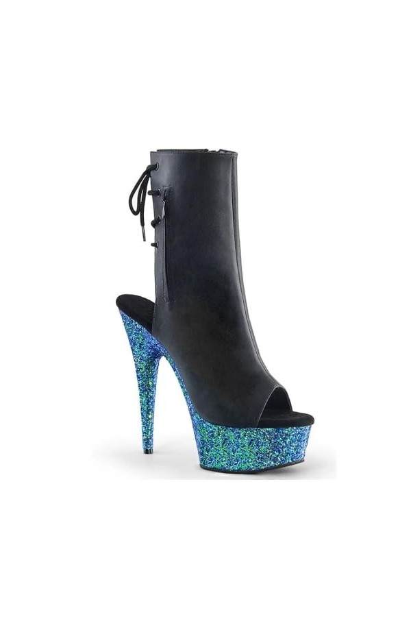 PROMI Talon Aiguille Talons Hauts 15cm Sandales Slim Heel Low Boots Stage Pole Dancing Short Boots-Blue||45