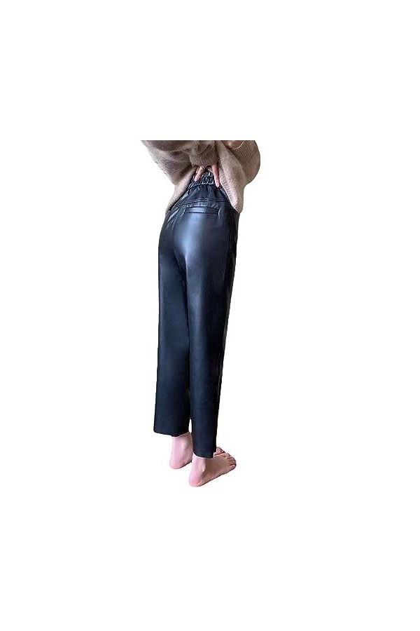 DCIUSTFHE Femmes Sexy Cuir PU Loisirs Patchwork Droit Taille Élastique Pantalon en Cuir Boîte De Nuit Barres DS Scène Vêtemen