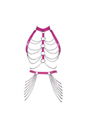 Ensemble de Porte-Jarretelles en Cuir avec chaîne de Corps en Couches Punk Harnais en Cage Chaînes de Soutien-Gorge Tour de C