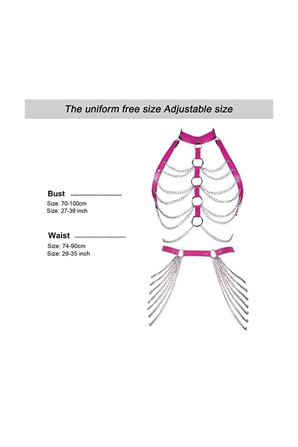 Ensemble de Porte-Jarretelles en Cuir avec chaîne de Corps en Couches Punk Harnais en Cage Chaînes de Soutien-Gorge Tour de C