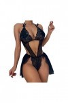 Costumes Dentelle sous-Vêtements pour Femmes Évider Lingerie Sexy Col en V Halter Couleur : A, Taille : Code S 