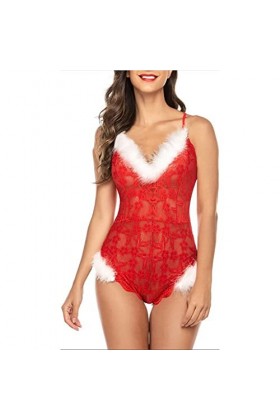 XOUVY Femmes Sexy Lingerie Dentelle Jumpsuit Lingerie Mesh sous-vêtements Malles Pyjamas Femme Couleur : D, Taille : M D M