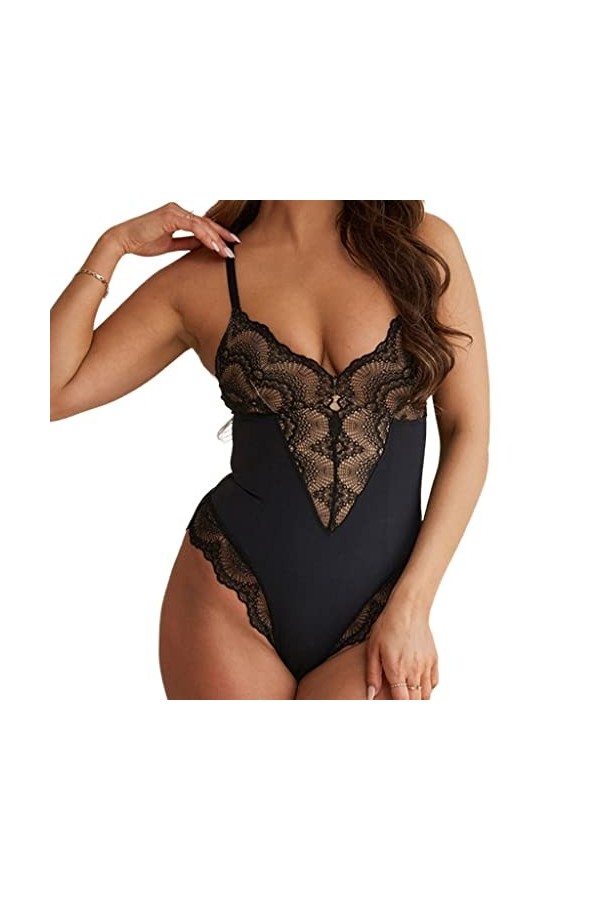 XOUVY Sexy col en V Dentelle Taille Façonnage Femmes sous-vêtements Respirant Halter Corset Une pièce Couleur : D, Taille : 