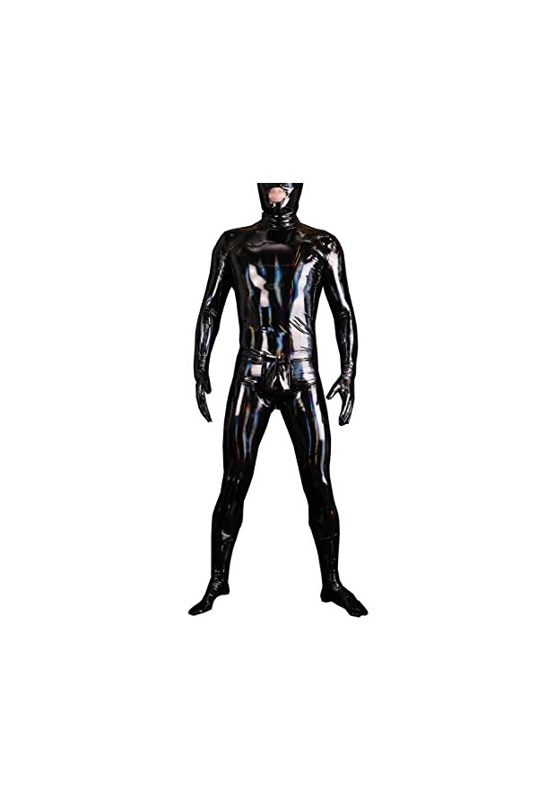 DCIUSTFHE Hommes Sexy Sac Complet Miroir Noir Latex Ammoniacal Fermeture Éclair Combinaison Moulante Boîte De Nuit Bar DS Jeu