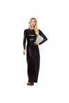 Female Ankle Length Dress Backless Long Sleeve Shiny Metallic Stretchy Sheath Dresses,Black,XXXL