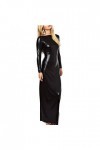 Female Ankle Length Dress Backless Long Sleeve Shiny Metallic Stretchy Sheath Dresses,Black,XXXL