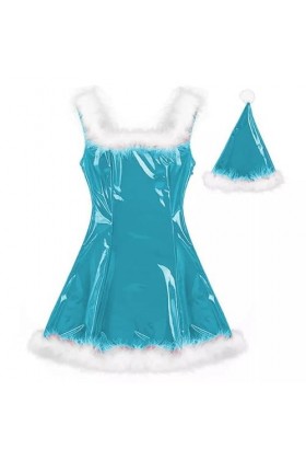 JVHGE 22 Couleurs Femmes Père Noël Brillant Mini Robe Plume Décor Sans Manches PVC Robe Sexy Cosplay Costume De Noël Uniforme