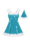 JVHGE 22 Couleurs Femmes Père Noël Brillant Mini Robe Plume Décor Sans Manches PVC Robe Sexy Cosplay Costume De Noël Uniforme