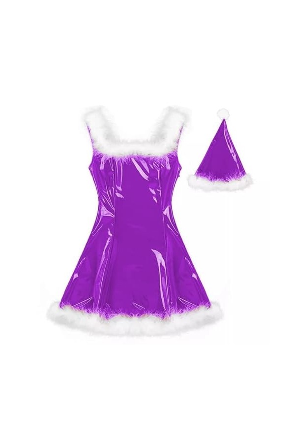 JVHGE 22 Couleurs Femmes Père Noël Brillant Mini Robe Plume Décor Sans Manches PVC Robe Sexy Cosplay Costume De Noël Uniforme