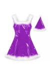 JVHGE 22 Couleurs Femmes Père Noël Brillant Mini Robe Plume Décor Sans Manches PVC Robe Sexy Cosplay Costume De Noël Uniforme