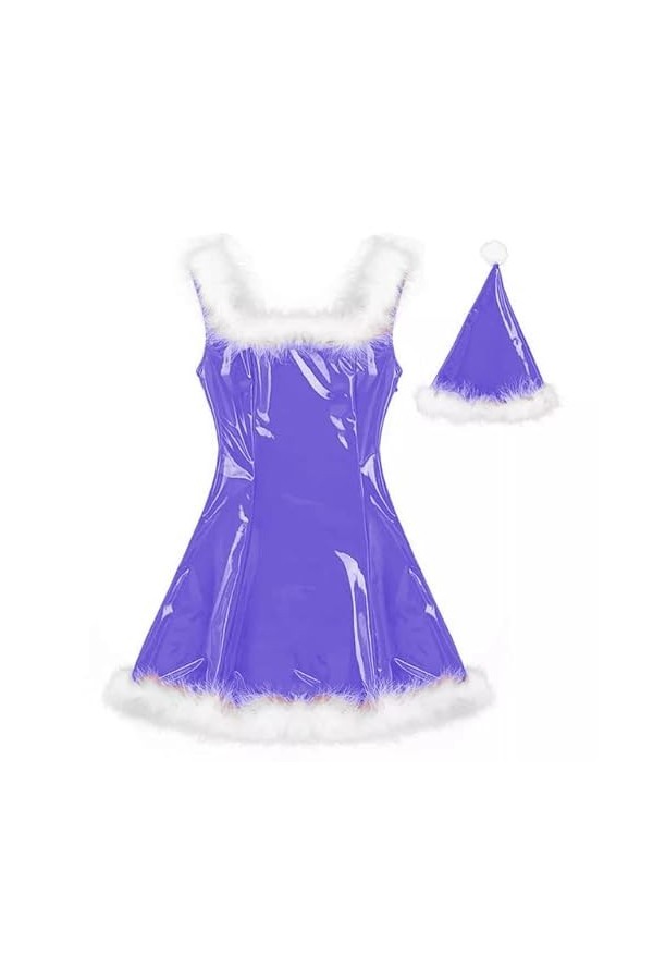 JVHGE 22 Couleurs Femmes Père Noël Brillant Mini Robe Plume Décor Sans Manches PVC Robe Sexy Cosplay Costume De Noël Uniforme