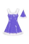 JVHGE 22 Couleurs Femmes Père Noël Brillant Mini Robe Plume Décor Sans Manches PVC Robe Sexy Cosplay Costume De Noël Uniforme