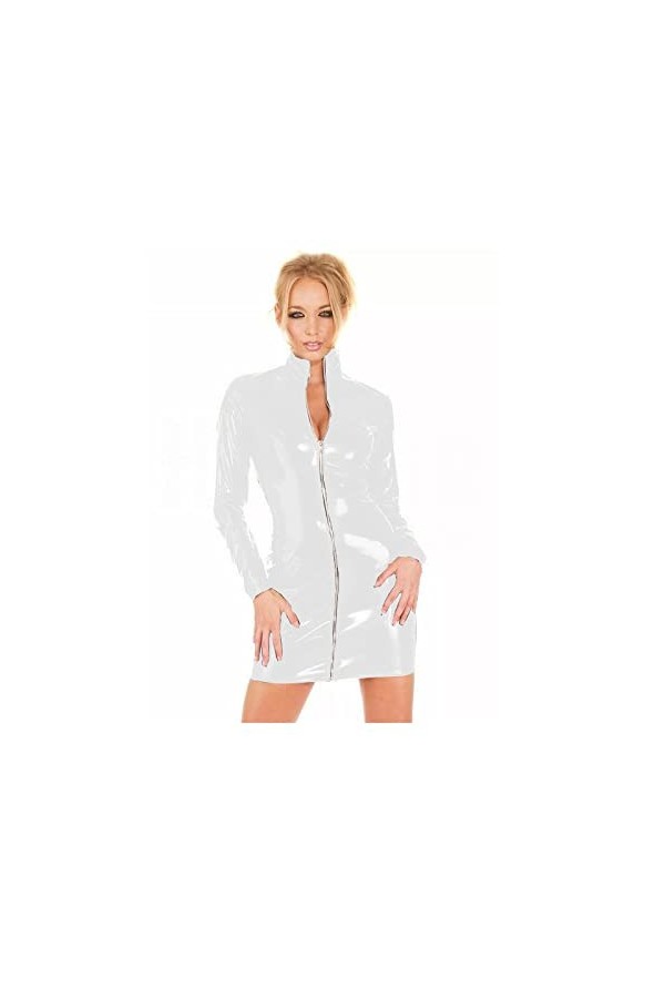 Mini robe sexy en PVC avec fermeture éclair et col roulé pour femme Rose Taille 5XL