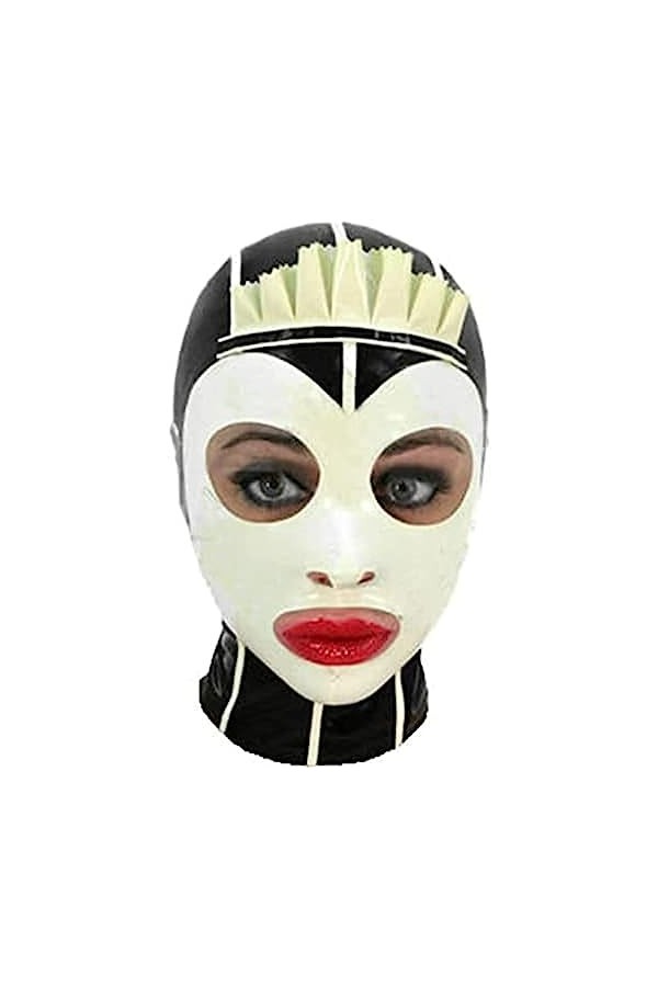 Capuche En Latex Avec Dentelle Frontale Femme De Chambre Uniforme Masque En Caoutchouc Dos Fermeture Éclair Cosplay Tenue De 