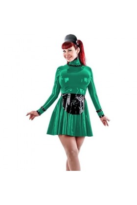 JQYTEN Sexy Sissy Shiny PVC French Maid Dress Ruffled Long Sleeve Glossy Leather Lolita Dress with Apron Cosplay Maid Uniform