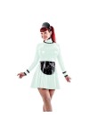 JQYTEN Sexy Sissy Shiny PVC French Maid Dress Ruffled Long Sleeve Glossy Leather Lolita Dress with Apron Cosplay Maid Uniform
