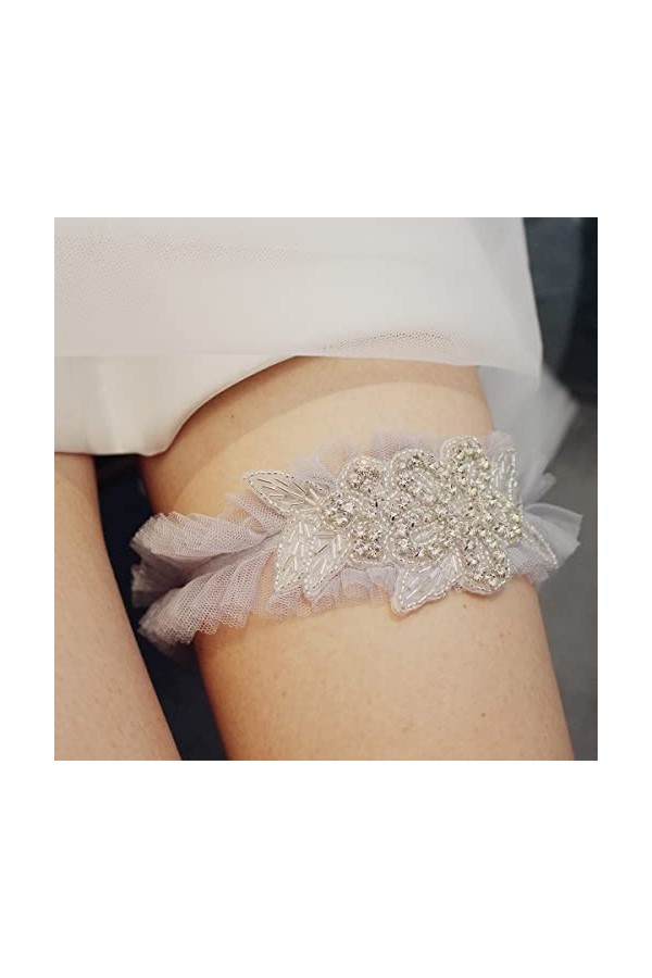 Sexy Broderie Cristal Strass Mariage Jarretière Ceinture De Mariée Cuisse Jambe Jarretière Couleur : Gris, Taille : 3pcs 