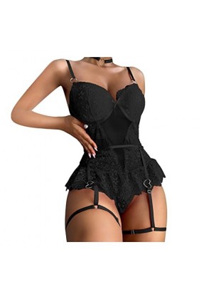 Lingerie pour Femmes Dentelle Érotique Babydoll Body Résille Bas Robe pour Le Sexe Color : A, Size : M Code 