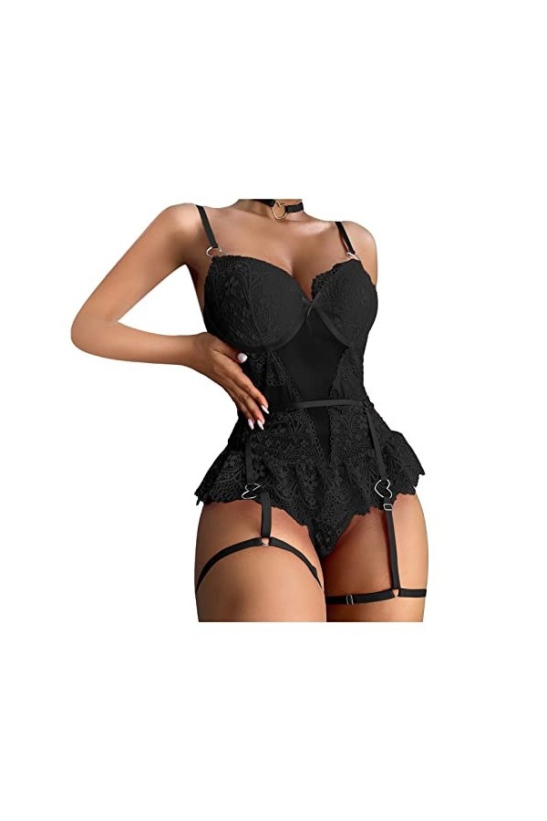 Lingerie pour Femmes Dentelle Érotique Babydoll Body Résille Bas Robe pour Le Sexe Color : A, Size : M Code 