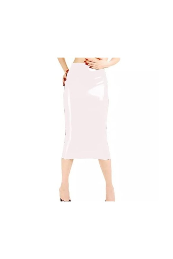 JQYTEN Novelty Knee Length Lady Skirt Sexy Open Buttock Skirt Nightclub Performance Costume Hollow Out PVC Wetlook Midi Skirt