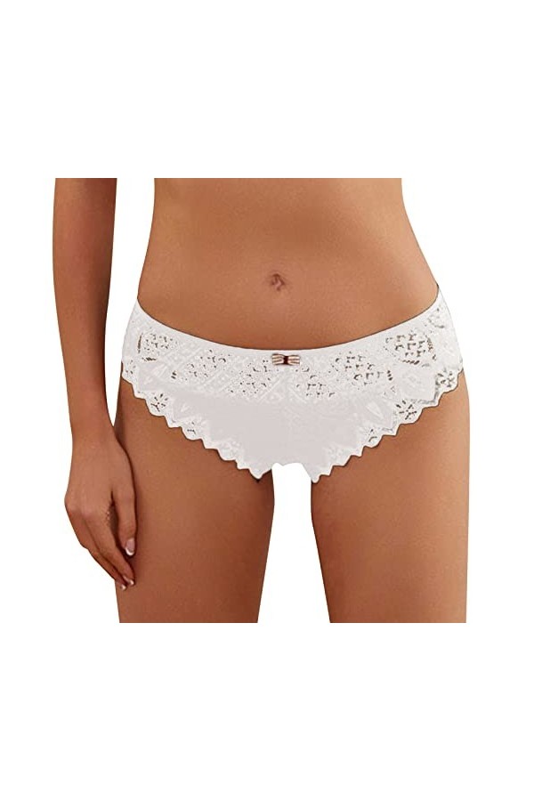 ZHINIAN Lingerie sexy en dentelle - Culotte en dentelle - Taille basse - Culotte mignonne en coton - Pour femme, rose, M