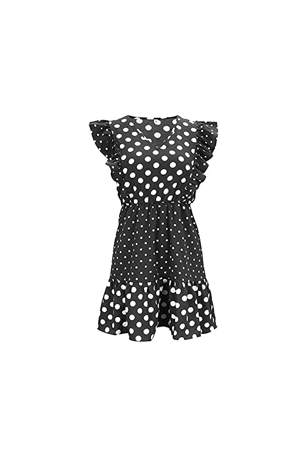 CHYSP Été Robes pour Femmes Polka Points Coutures à Volants Robes Courtes Robes Courtes décontractées Jupe de Vacances Color