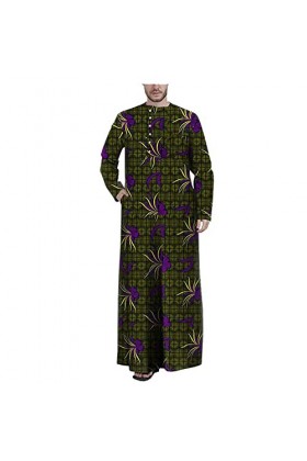 Kuendrem Hommes Imprimer Tenues Dashiki Longs Manteaux Confortable Ankara Outwear À Manches Longues Agbada Robe