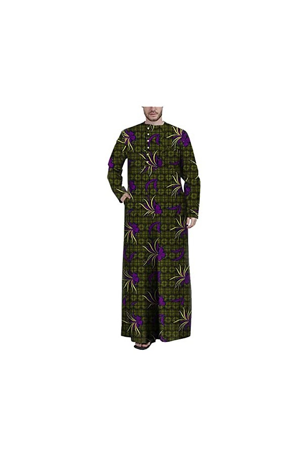 Kuendrem Hommes Imprimer Tenues Dashiki Longs Manteaux Confortable Ankara Outwear À Manches Longues Agbada Robe