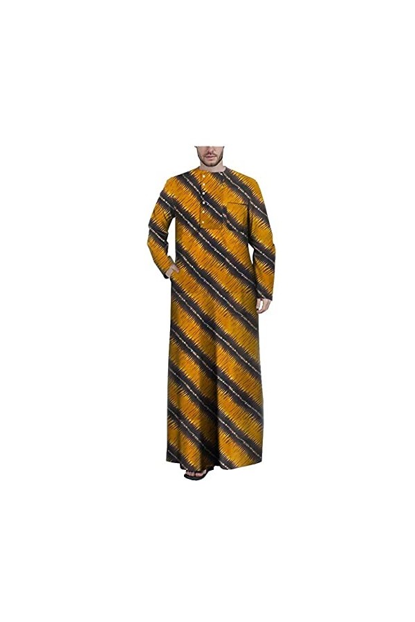 Kuendrem Hommes Imprimer Tenues Dashiki Longs Manteaux Confortable Ankara Outwear À Manches Longues Agbada Robe