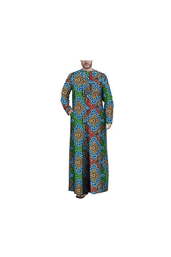 Kuendrem Hommes Imprimer Tenues Dashiki Longs Manteaux Confortable Ankara Outwear À Manches Longues Agbada Robe