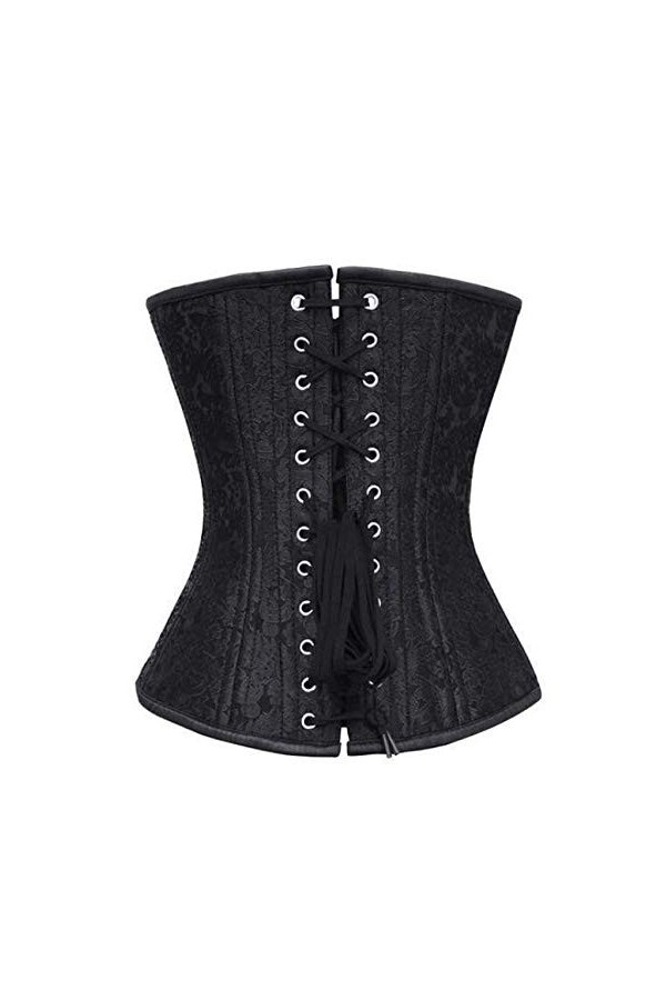Corset en Brocart Noir avec Baleines en Acier et Fermeture éclair pour Femme - Noir - 70 pour Le Tour de Taille 46"-47" 