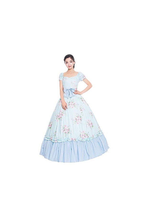 Robe de fête du Sud de la Guerre civile 19ème siècle Robe de Belle du Sud Robe de fête Robes victoriennes - Bleu - X-Small