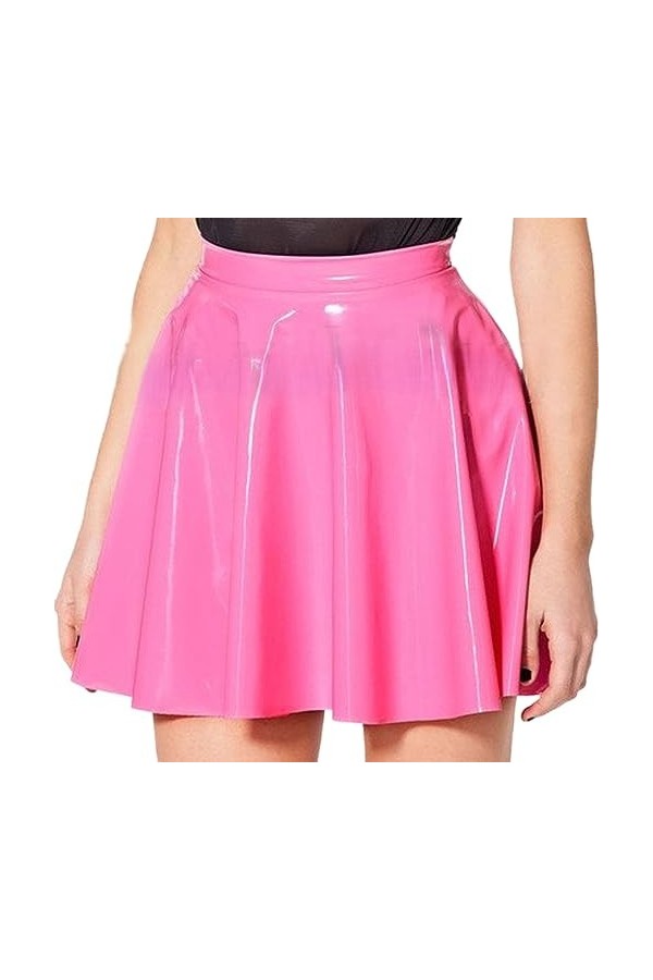 PODSI Robe en Latex Rose Sexy Nature Faite à la Main, Chemises trapèze, Mini Robe en Caoutchouc pour Filles, Rouge, XL