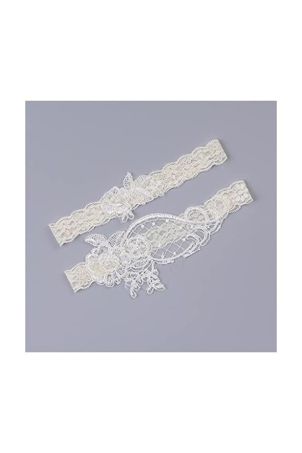 MJWDP Mariage Garter Perle de la Dentelle Fleur Blanche jarretières Sexy 2pcs Set for Les Femmes June bringle féminine à Jamb