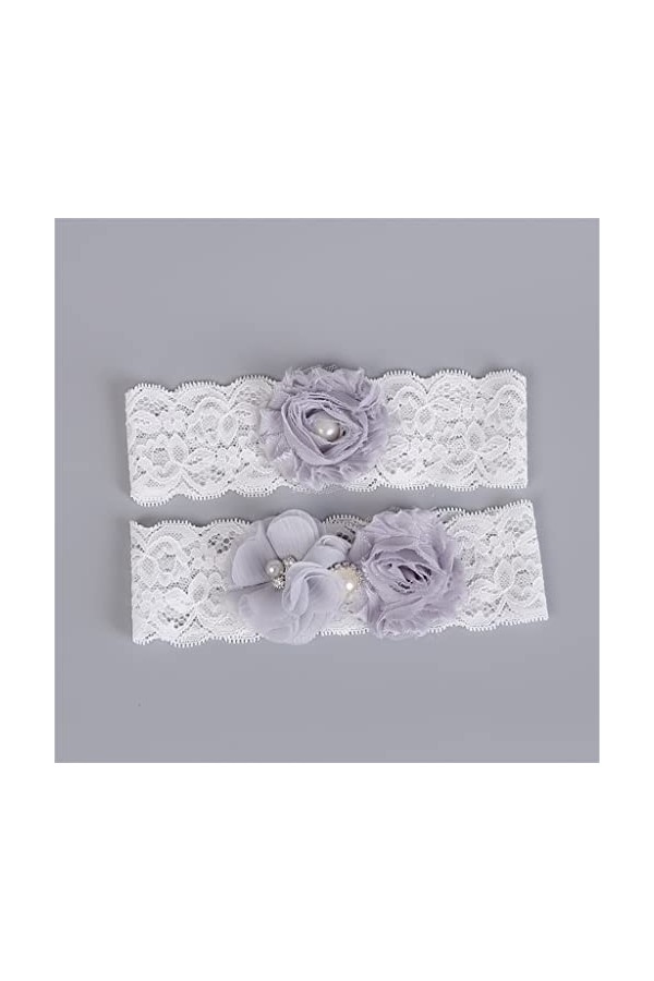 MJWDP per Perle en Dentelle de Mariage Violet jarreter Fleur Blanche jarretières Sexy 2pcs Set for Femmes mariée la Jambe Nup