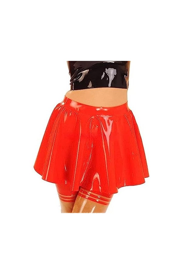ANTIY Jupes en Latex Sexy Rouges avec Fermeture Éclair À Larrière,Couleur Personnalisée,X-Grand