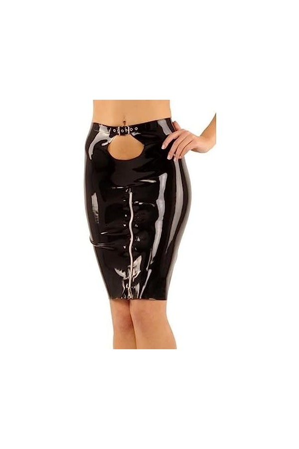 ANTIY Jupes en Latex Sexy Noires Au-Dessus De La Longueur du Genou avec des Ceintures À Fermeture Éclair Bas en Caoutchouc À 