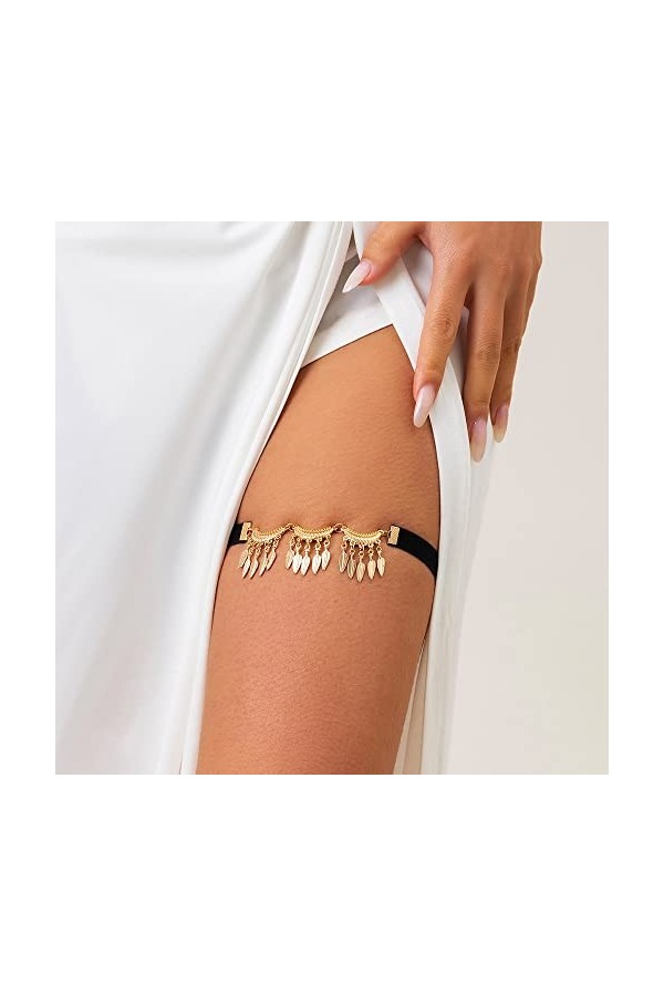GOOFFY WXYNHHD Bohème Élastique Bande Feuille Pendentif Jambe Cuisse Chaîne for Femmes Plage Sexy Harnais Gland Réglable Jarr